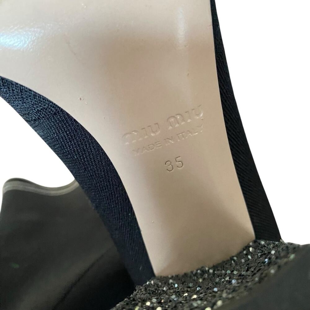 Miu Miu Black Stretch Knit Ankle Boots Silver Glitter Heel 35 US 5 - Picture 11 of 12